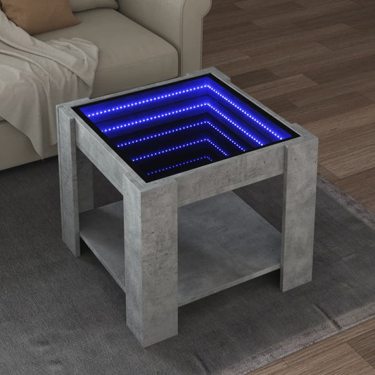 vidaXL Mesa de centro y LED madera ingeniería gris hormigón 53x53x45cm