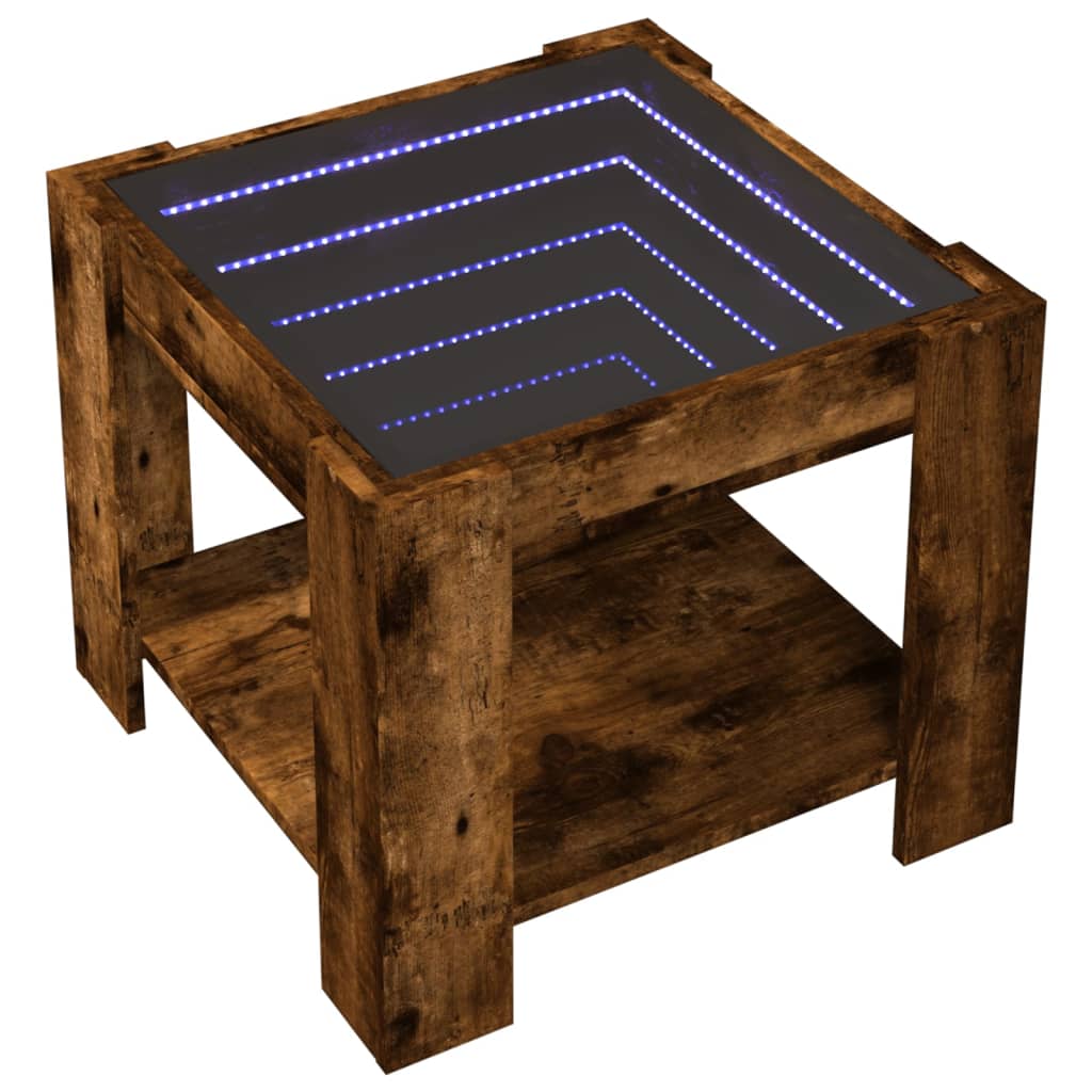 vidaXL Mesa de centro y LED madera ingeniería roble ahumado 53x53x45cm