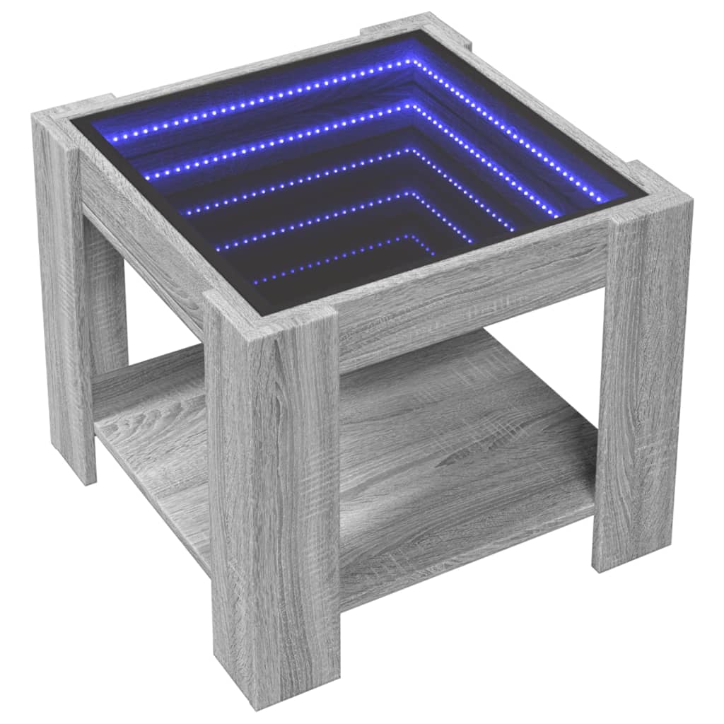 vidaXL Mesa de centro y LED madera ingeniería gris Sonoma 53x53x45 cm