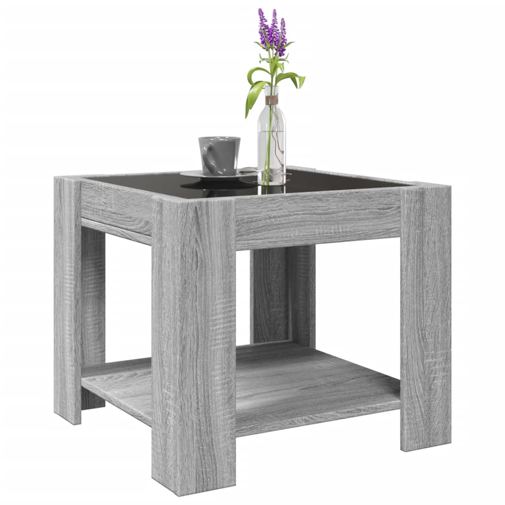 vidaXL Mesa de centro y LED madera ingeniería gris Sonoma 53x53x45 cm