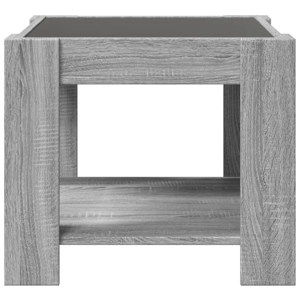 vidaXL Mesa de centro y LED madera ingeniería gris Sonoma 53x53x45 cm