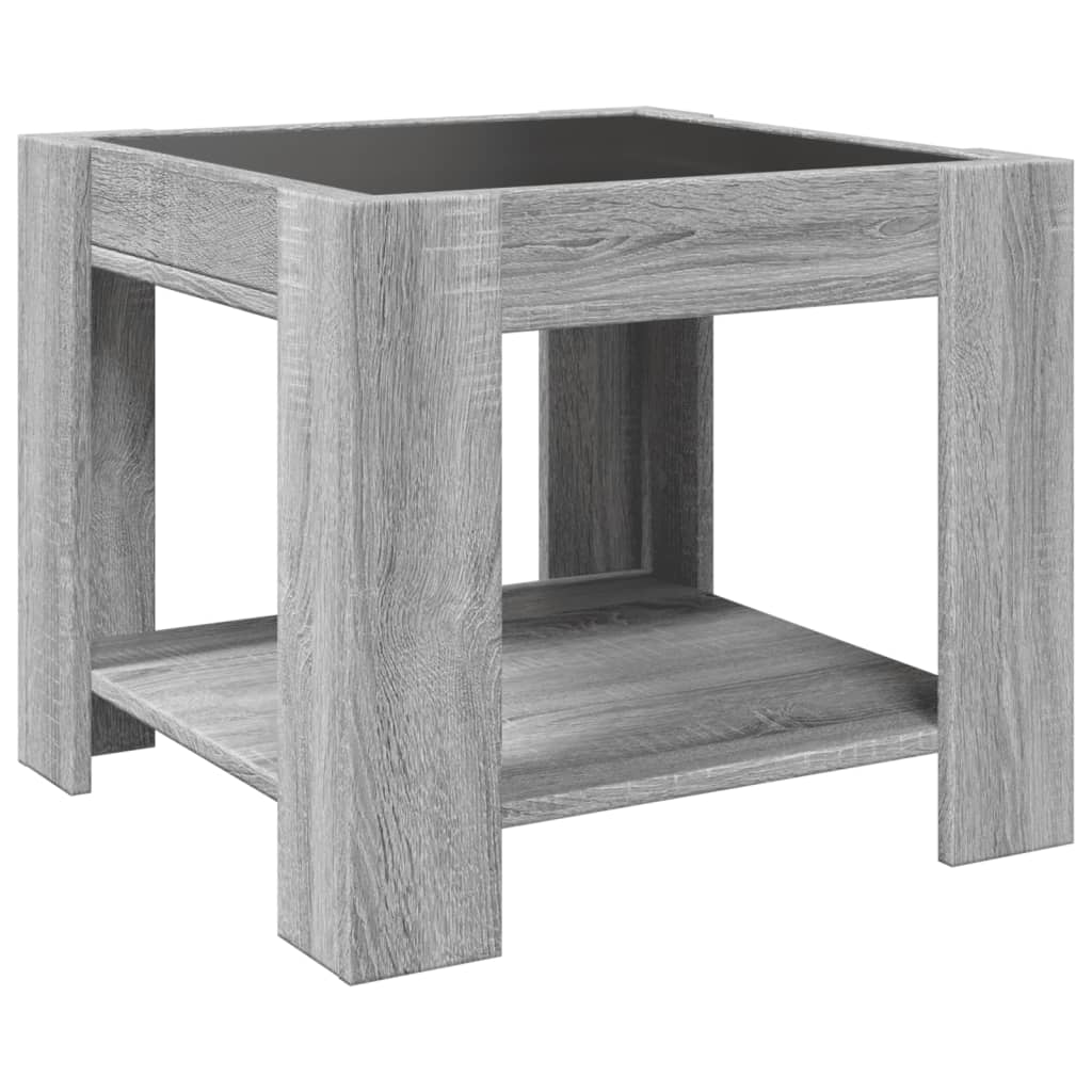 vidaXL Mesa de centro y LED madera ingeniería gris Sonoma 53x53x45 cm