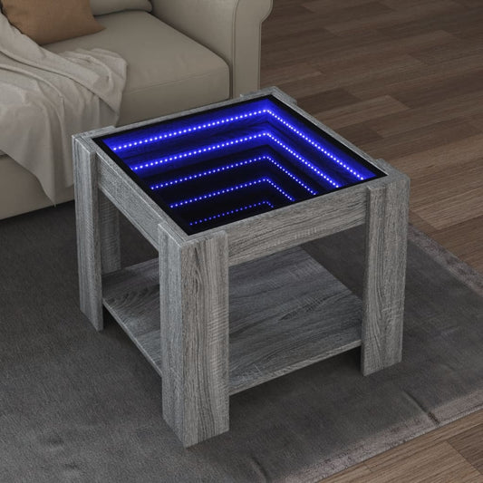 vidaXL Mesa de centro y LED madera ingeniería gris Sonoma 53x53x45 cm