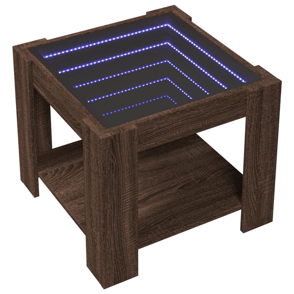 vidaXL Mesa de centro y LED madera ingeniería marrón roble 53x53x45 cm