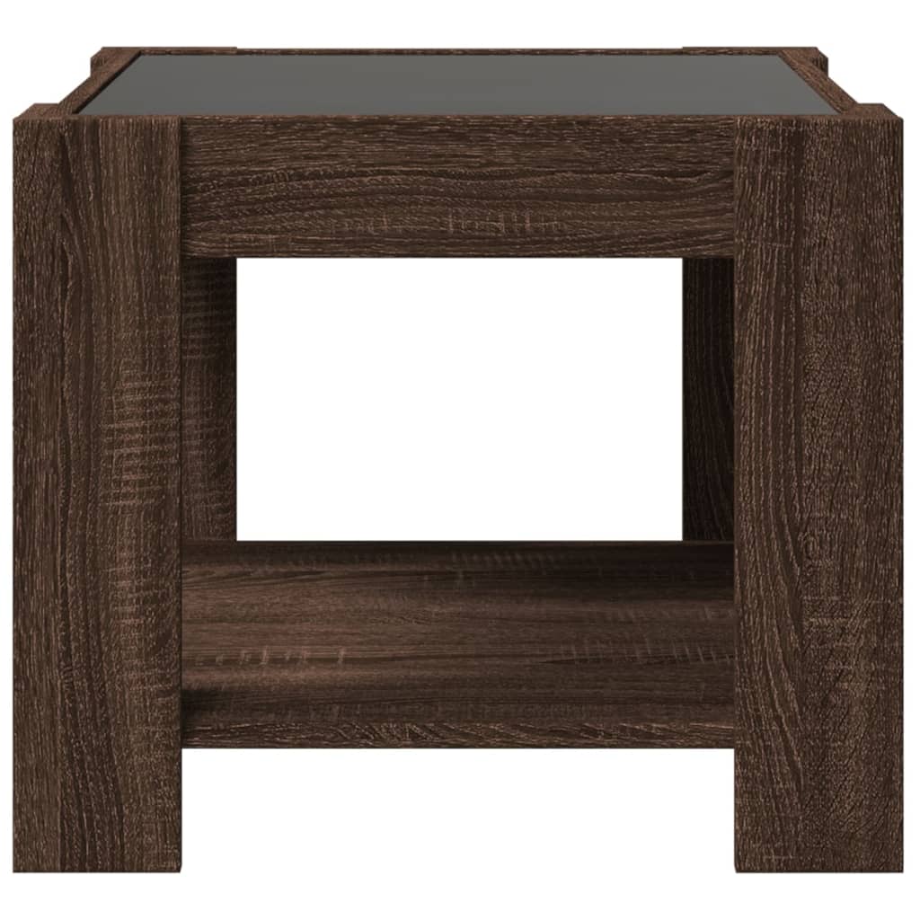 vidaXL Mesa de centro y LED madera ingeniería marrón roble 53x53x45 cm