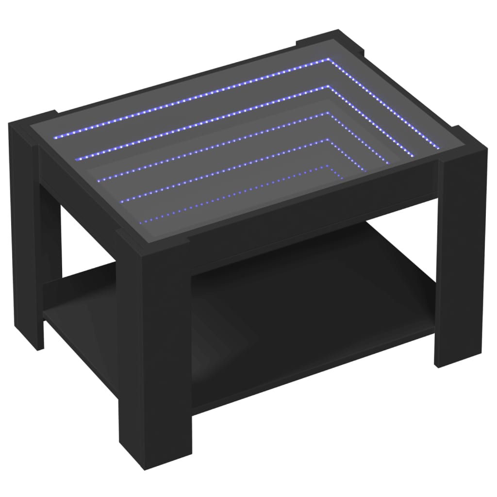 vidaXL Mesa de centro con LED madera de ingeniería negro 73x53x45 cm