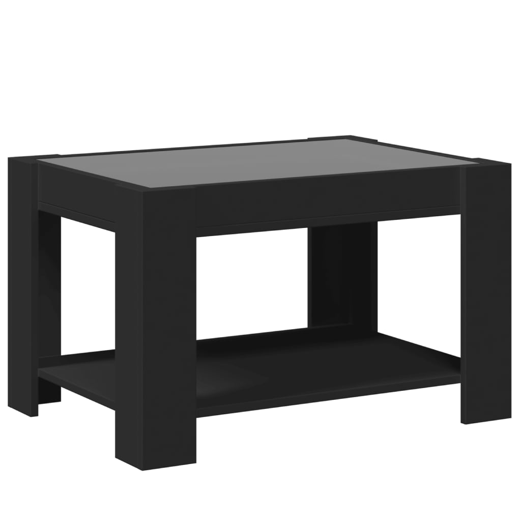 vidaXL Mesa de centro con LED madera de ingeniería negro 73x53x45 cm