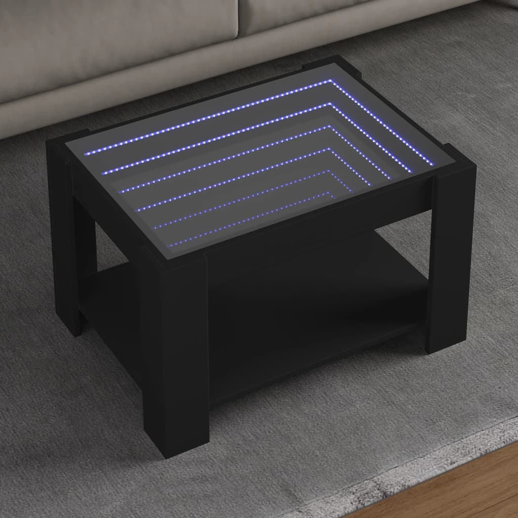 vidaXL Mesa de centro con LED madera de ingeniería negro 73x53x45 cm