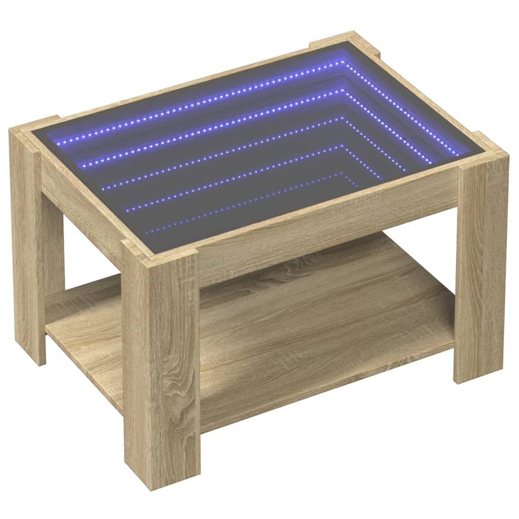 vidaXL Mesa de centro y LED madera ingeniería roble Sonoma 73x53x45 cm