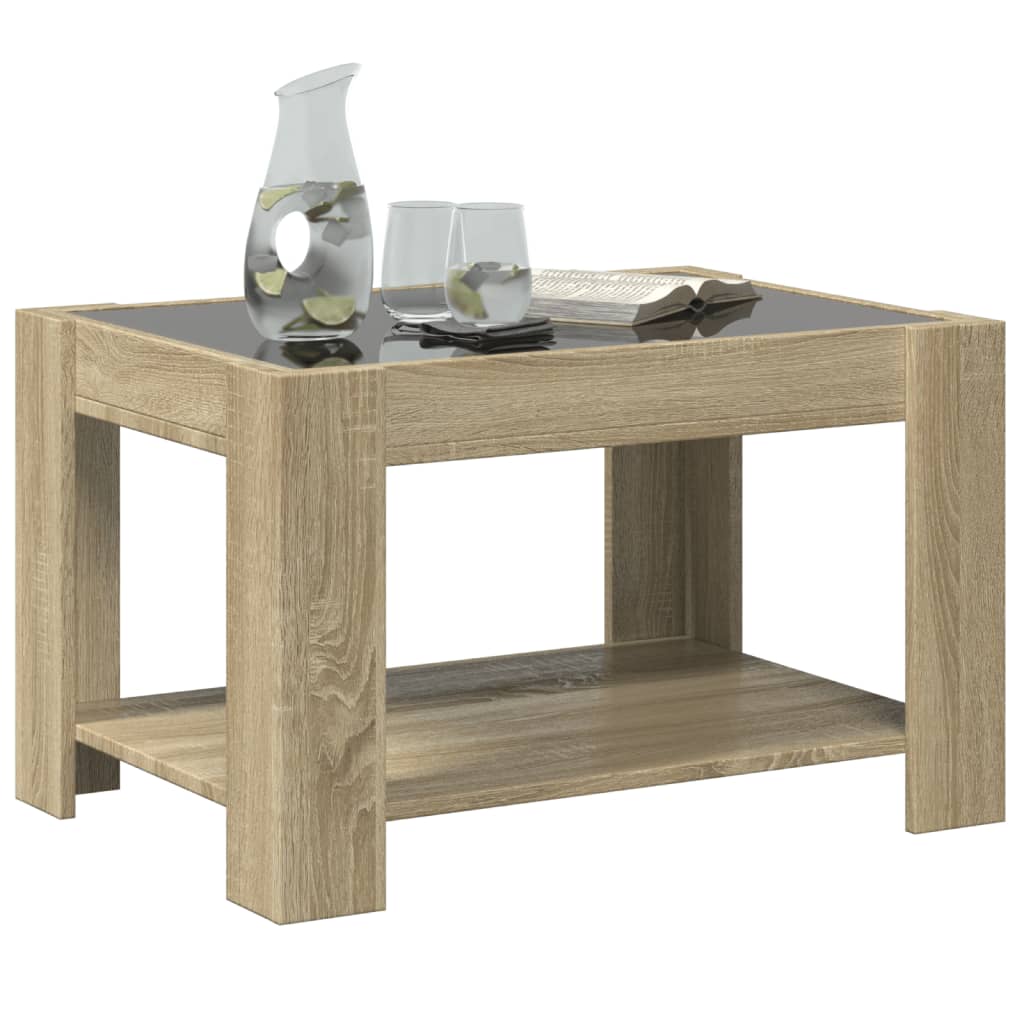 vidaXL Mesa de centro y LED madera ingeniería roble Sonoma 73x53x45 cm