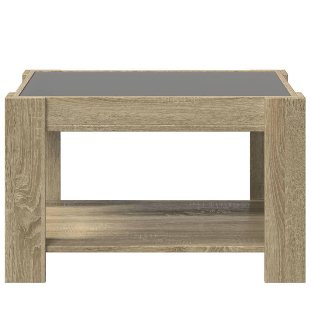 vidaXL Mesa de centro y LED madera ingeniería roble Sonoma 73x53x45 cm