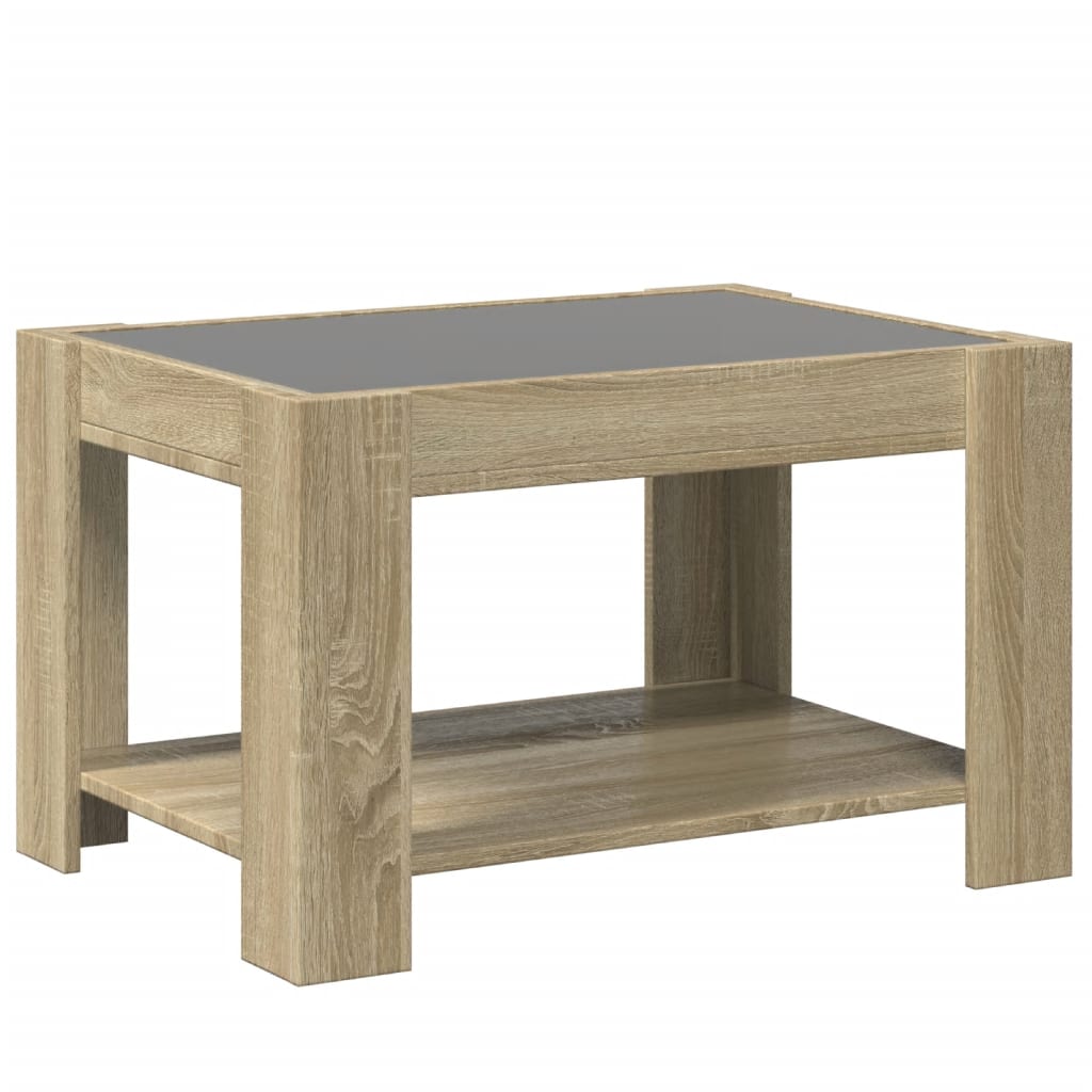 vidaXL Mesa de centro y LED madera ingeniería roble Sonoma 73x53x45 cm