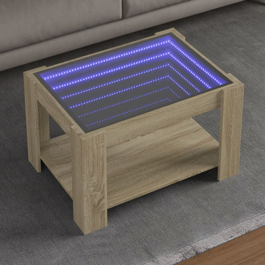 vidaXL Mesa de centro y LED madera ingeniería roble Sonoma 73x53x45 cm