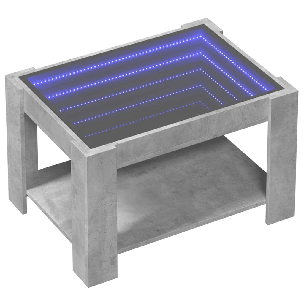 vidaXL Mesa de centro y LED madera ingeniería gris hormigón 73x53x45cm