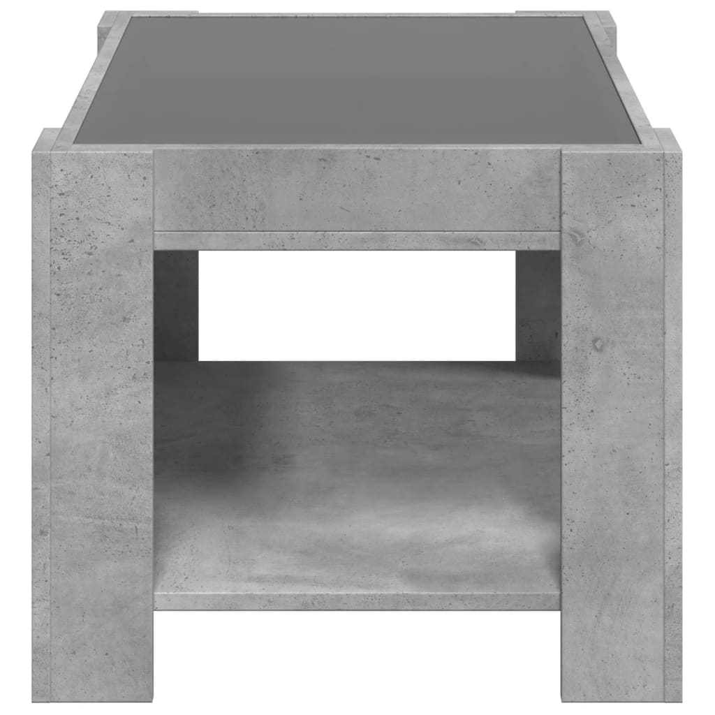 vidaXL Mesa de centro y LED madera ingeniería gris hormigón 73x53x45cm