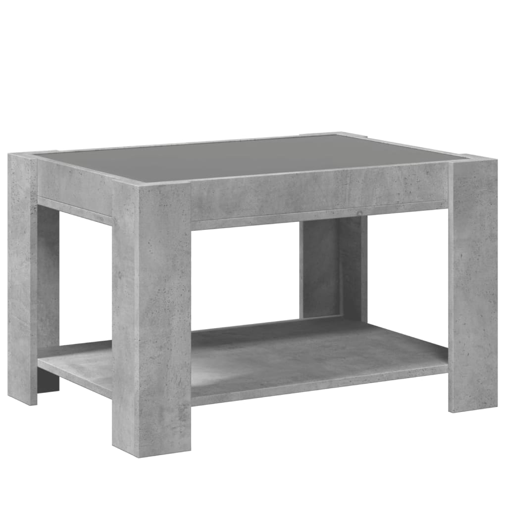 vidaXL Mesa de centro y LED madera ingeniería gris hormigón 73x53x45cm