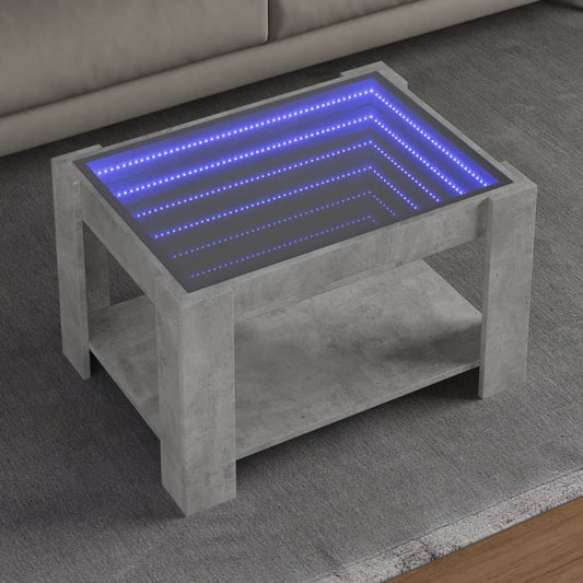 vidaXL Mesa de centro y LED madera ingeniería gris hormigón 73x53x45cm