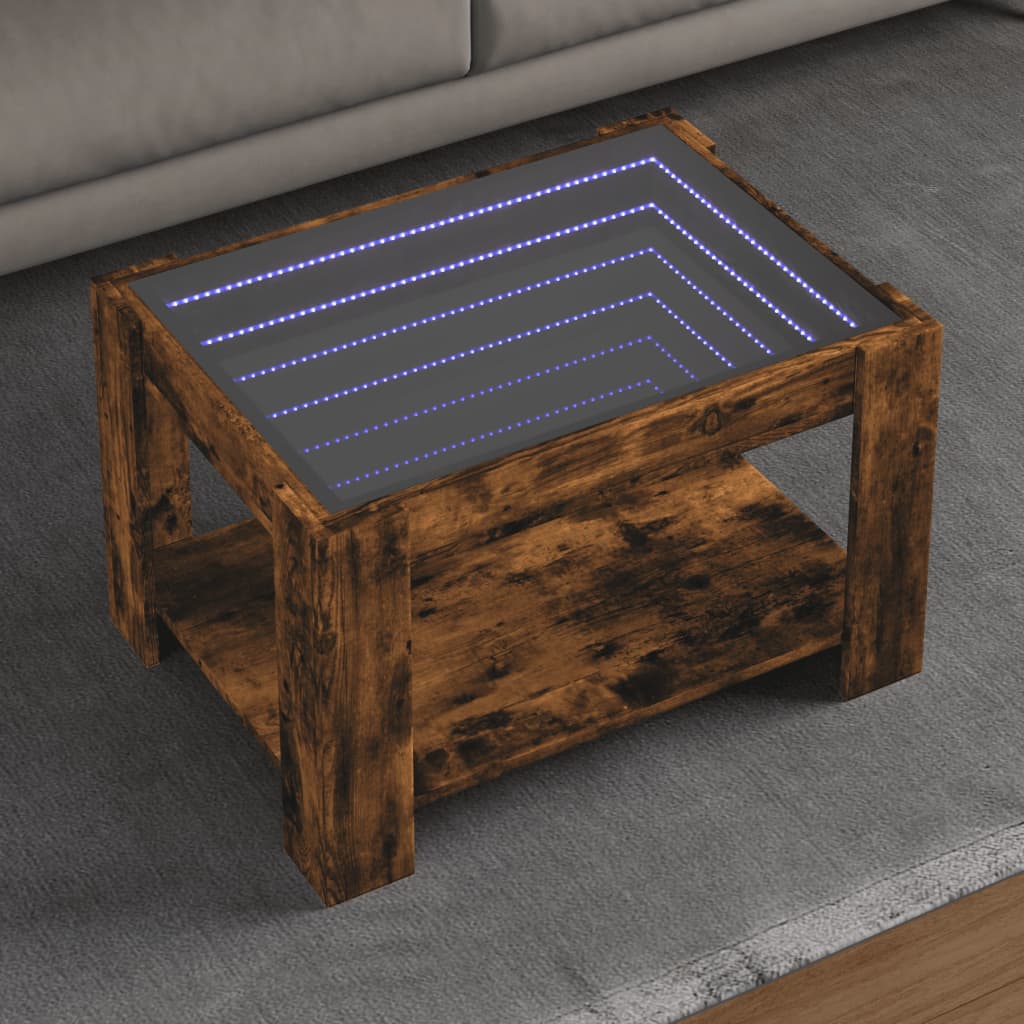 vidaXL Mesa de centro y LED madera ingeniería roble ahumado 73x53x45cm