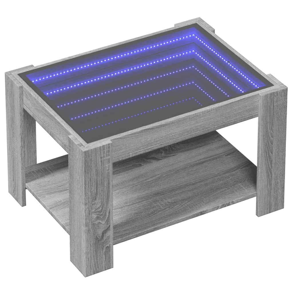 vidaXL Mesa de centro y LED madera ingeniería gris Sonoma 73x53x45 cm