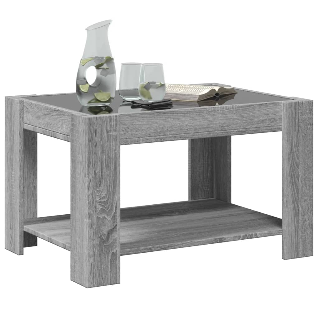 vidaXL Mesa de centro y LED madera ingeniería gris Sonoma 73x53x45 cm