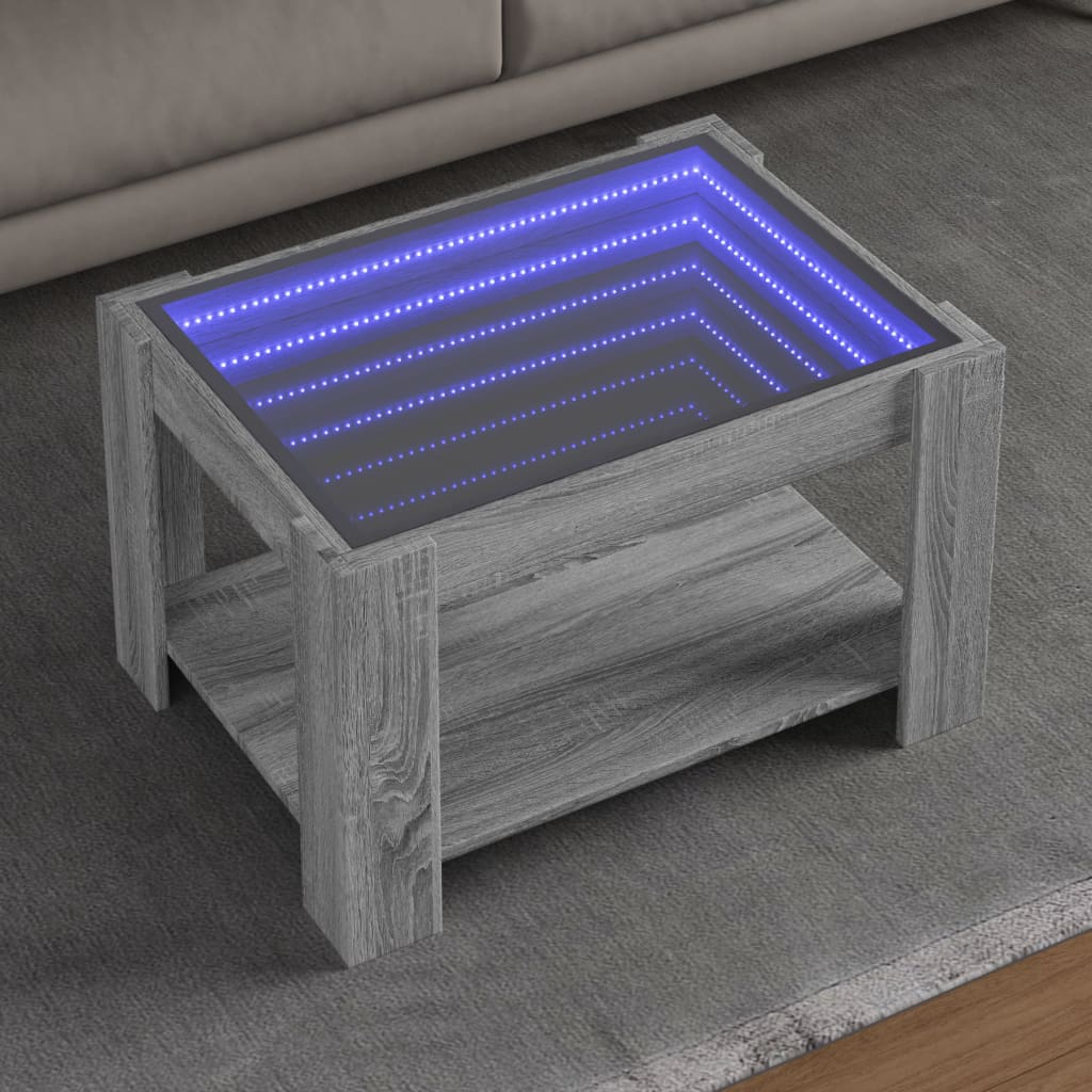 vidaXL Mesa de centro y LED madera ingeniería gris Sonoma 73x53x45 cm