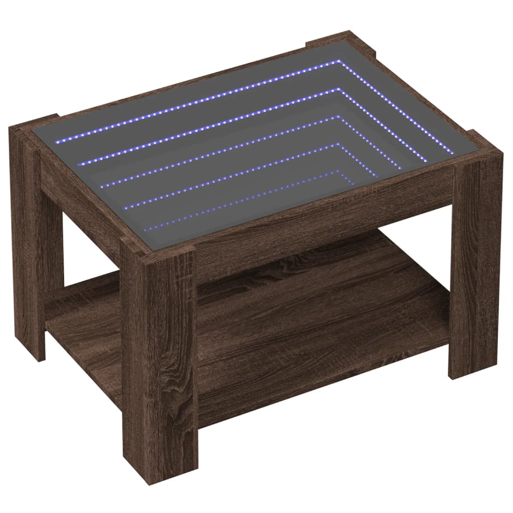 vidaXL Mesa de centro y LED madera ingeniería marrón roble 73x53x45 cm