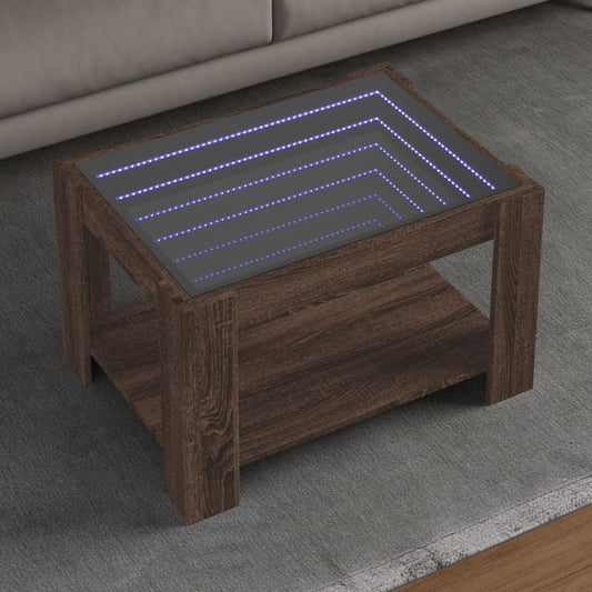 vidaXL Mesa de centro y LED madera ingeniería marrón roble 73x53x45 cm