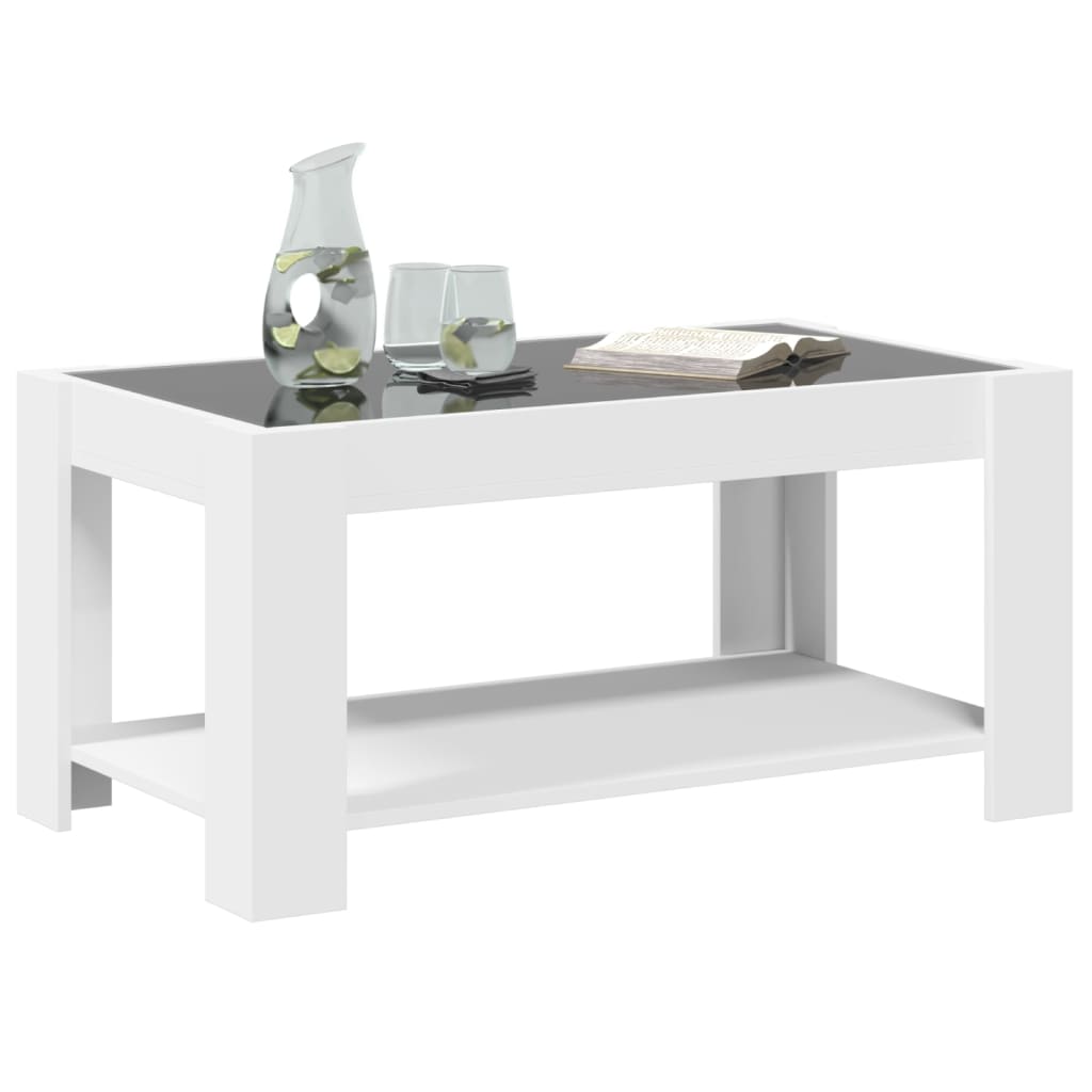 vidaXL Mesa de centro con LED madera de ingeniería blanca 93x53x45 cm