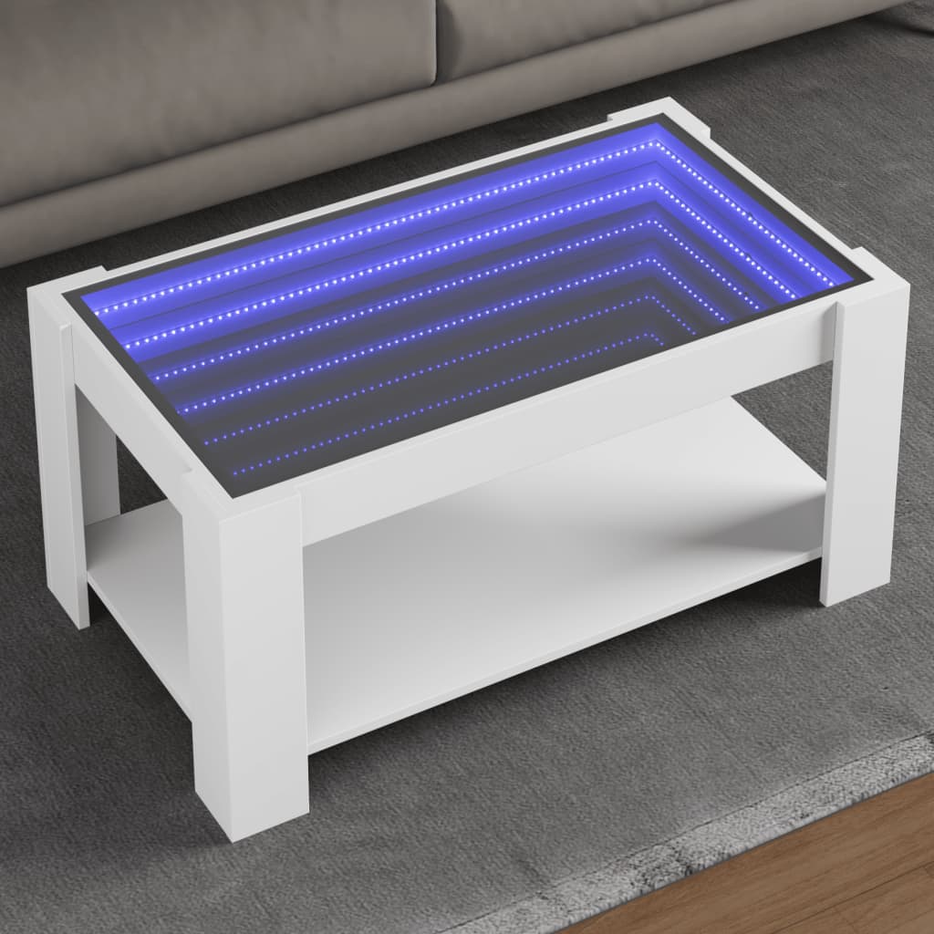 vidaXL Mesa de centro con LED madera de ingeniería blanca 93x53x45 cm