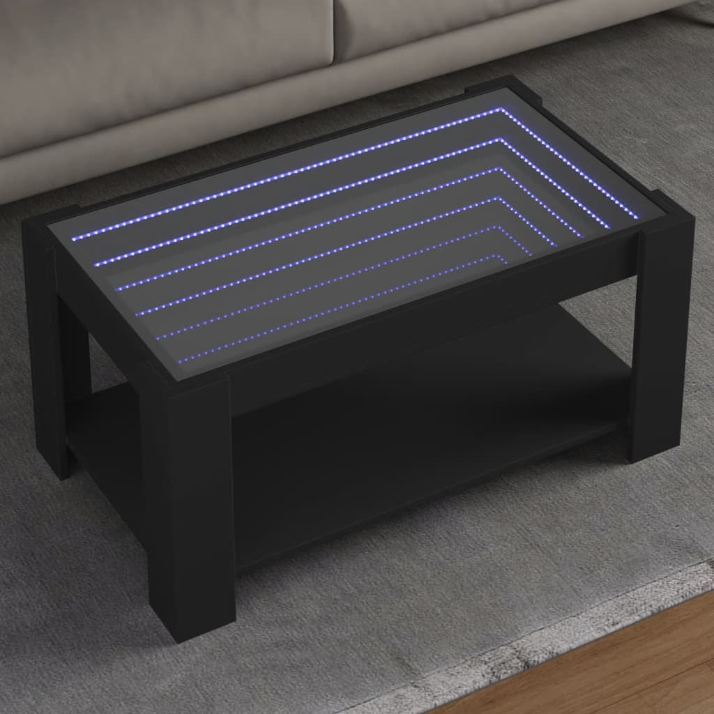 vidaXL Mesa de centro con LED madera de ingeniería negro 93x53x45 cm