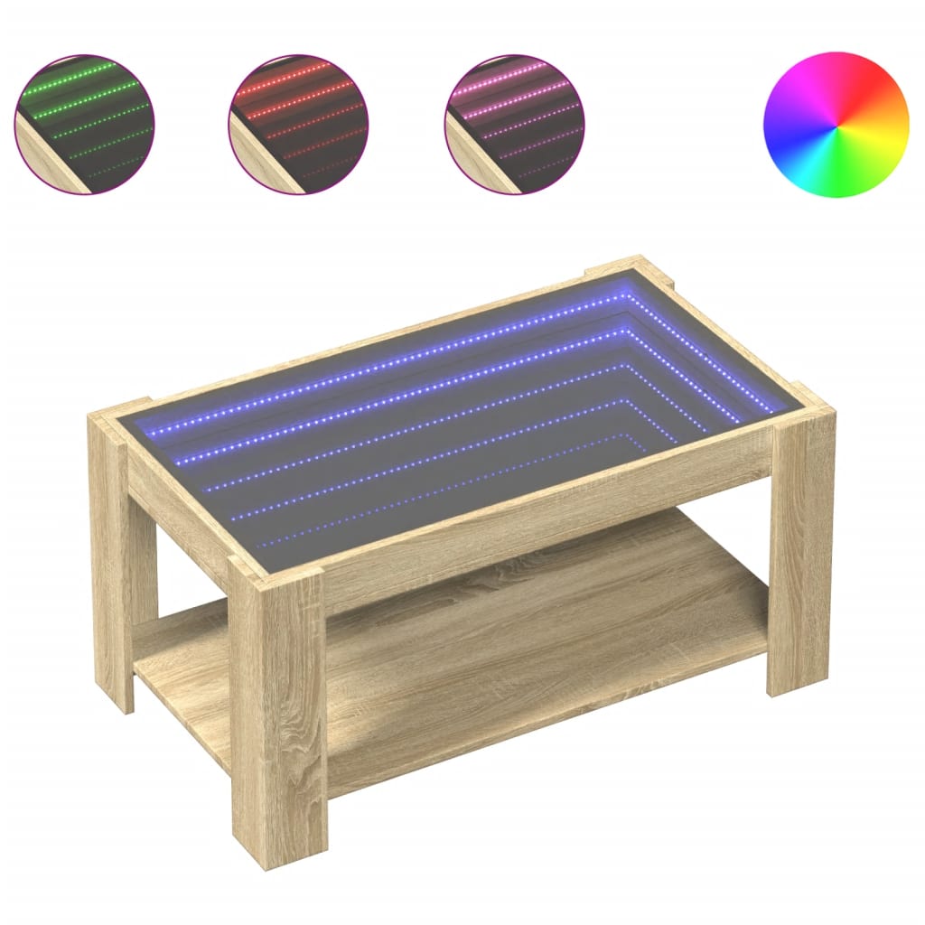 vidaXL Mesa de centro y LED madera ingeniería roble Sonoma 93x53x45 cm