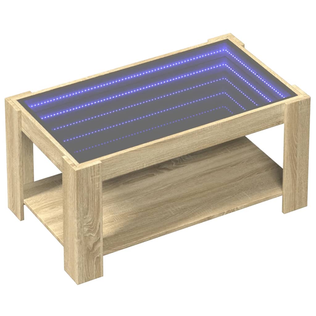 vidaXL Mesa de centro y LED madera ingeniería roble Sonoma 93x53x45 cm