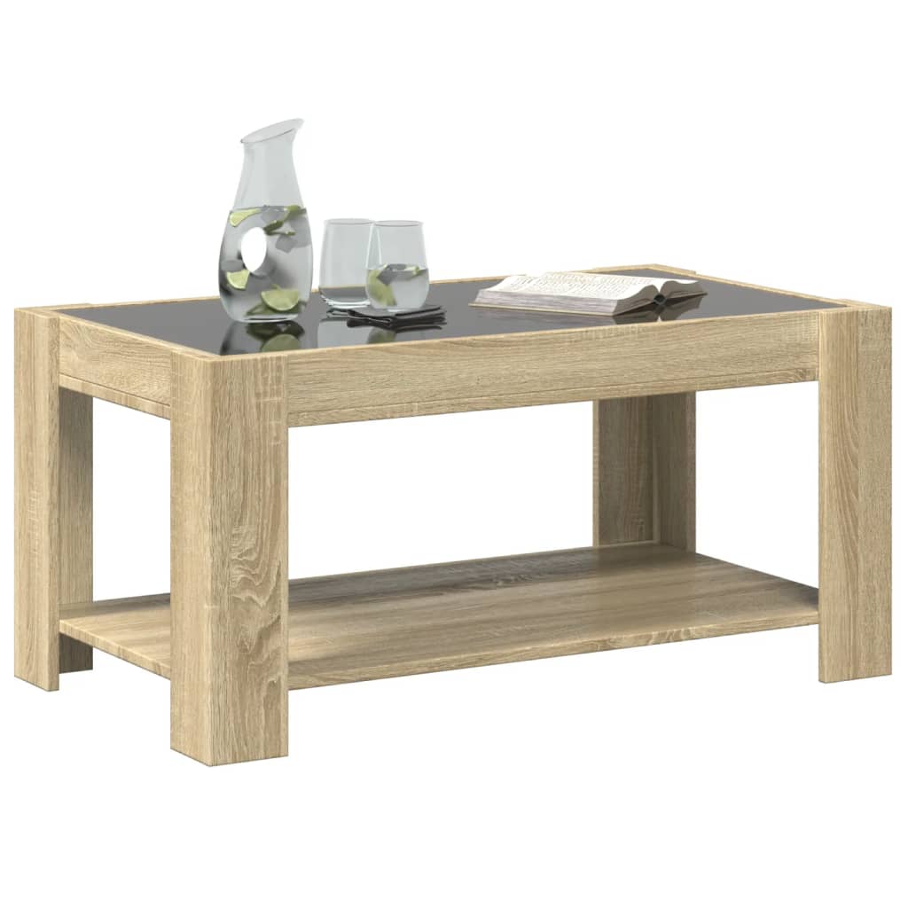 vidaXL Mesa de centro y LED madera ingeniería roble Sonoma 93x53x45 cm