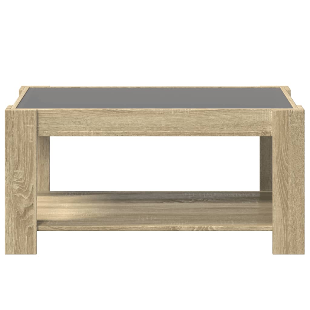 vidaXL Mesa de centro y LED madera ingeniería roble Sonoma 93x53x45 cm