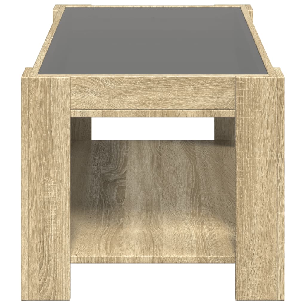 vidaXL Mesa de centro y LED madera ingeniería roble Sonoma 93x53x45 cm