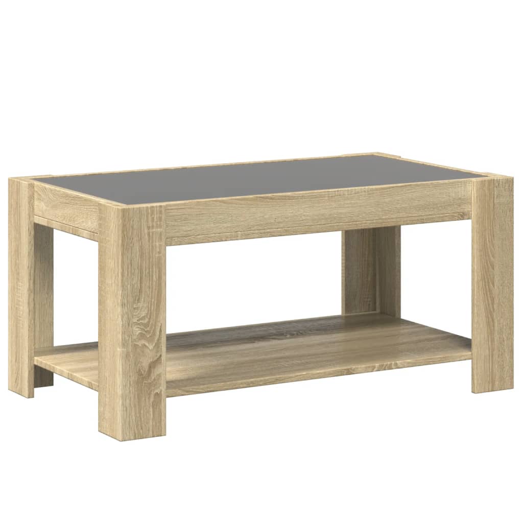 vidaXL Mesa de centro y LED madera ingeniería roble Sonoma 93x53x45 cm