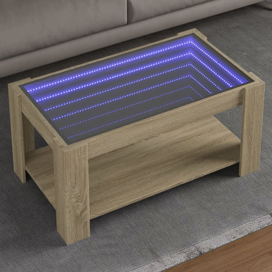 vidaXL Mesa de centro y LED madera ingeniería roble Sonoma 93x53x45 cm