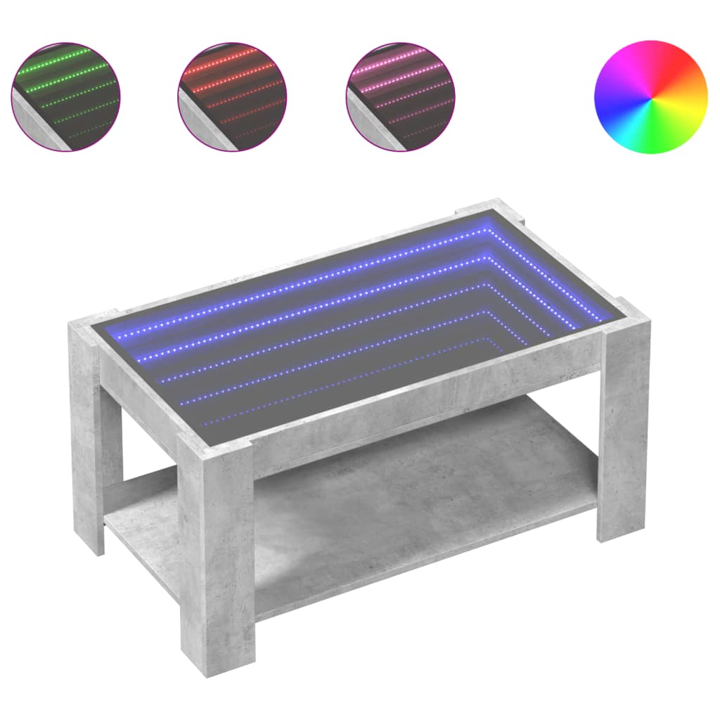 vidaXL Mesa de centro y LED madera ingeniería gris hormigón 93x53x45cm