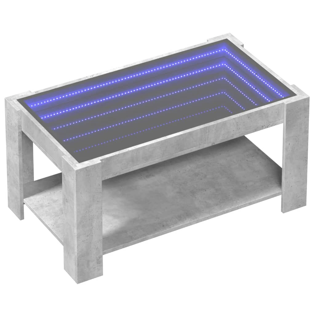 vidaXL Mesa de centro y LED madera ingeniería gris hormigón 93x53x45cm