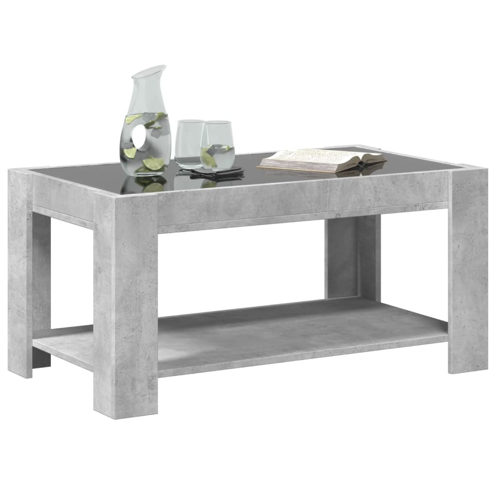 vidaXL Mesa de centro y LED madera ingeniería gris hormigón 93x53x45cm