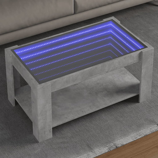 vidaXL Mesa de centro y LED madera ingeniería gris hormigón 93x53x45cm