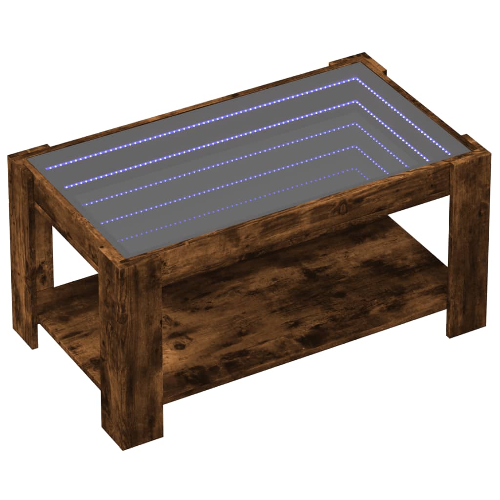 vidaXL Mesa de centro y LED madera ingeniería roble ahumado 93x53x45cm