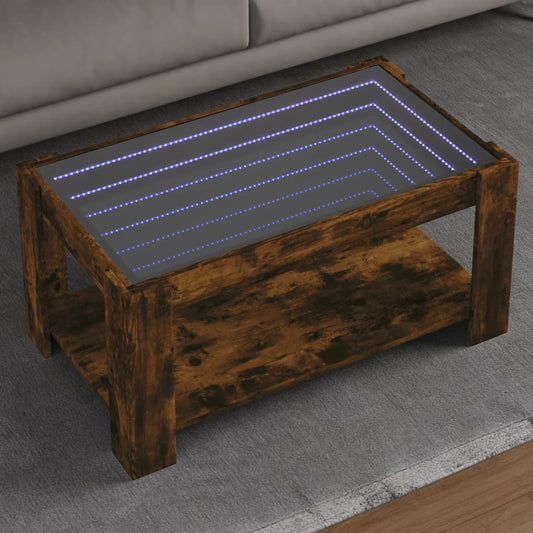 vidaXL Mesa de centro y LED madera ingeniería roble ahumado 93x53x45cm