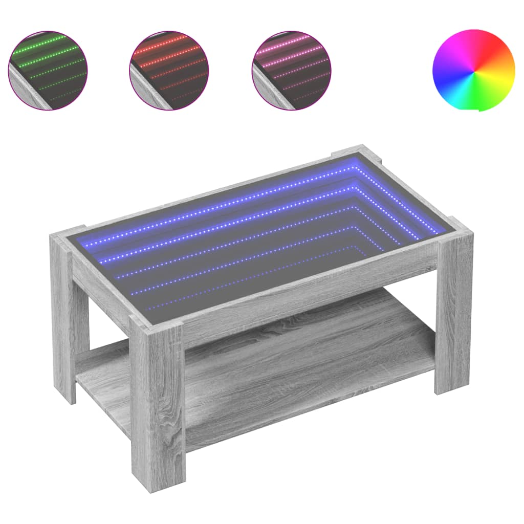 vidaXL Mesa de centro y LED madera ingeniería gris Sonoma 93x53x45 cm