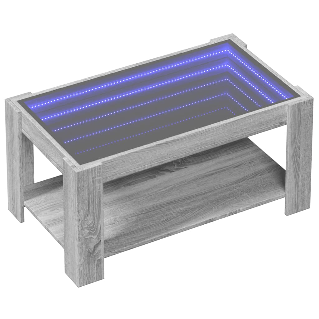 vidaXL Mesa de centro y LED madera ingeniería gris Sonoma 93x53x45 cm