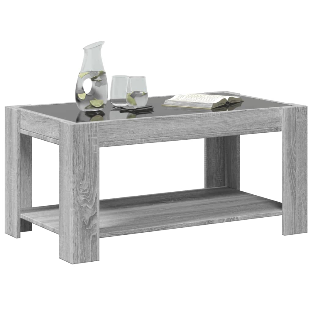 vidaXL Mesa de centro y LED madera ingeniería gris Sonoma 93x53x45 cm