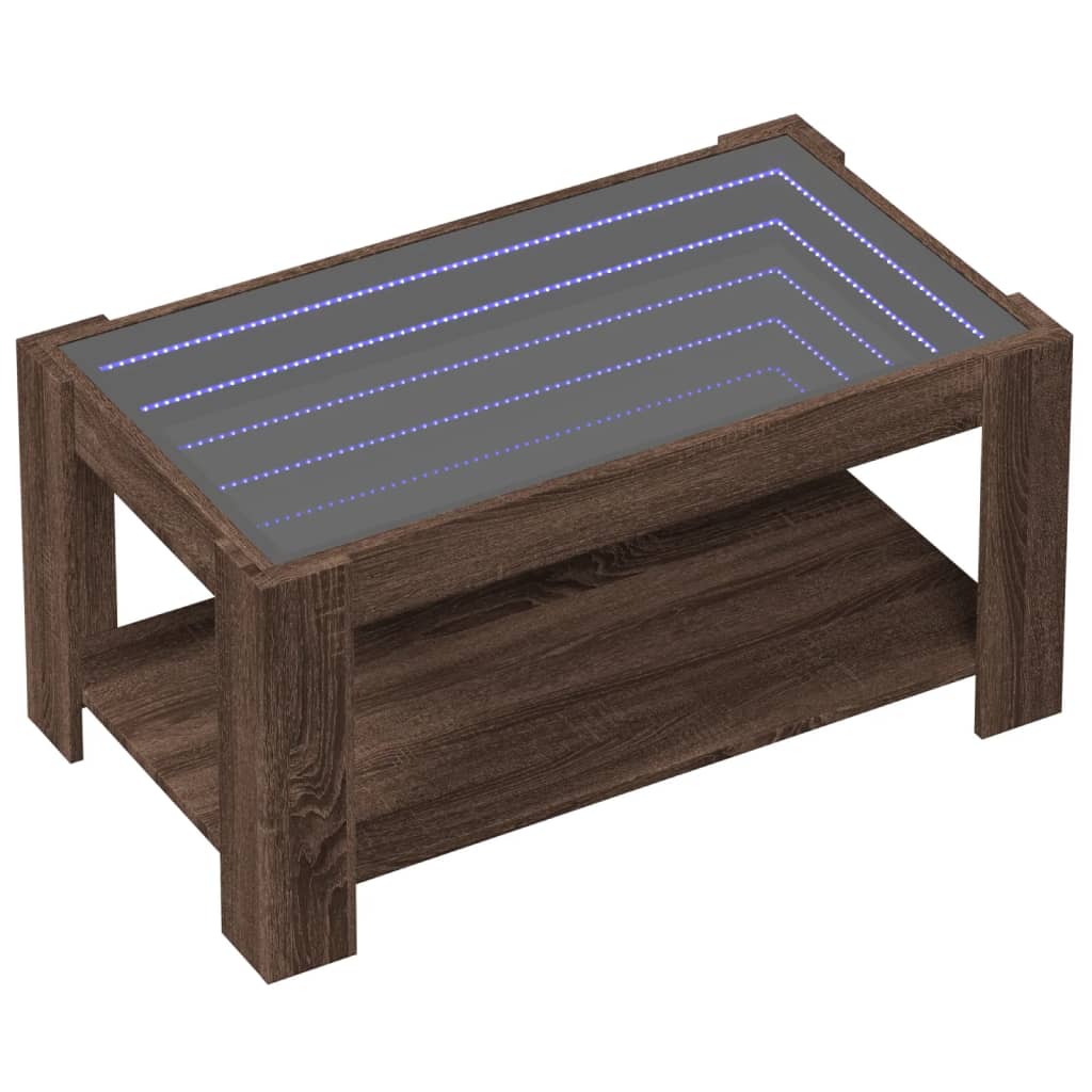 vidaXL Mesa de centro y LED madera ingeniería marrón roble 93x53x45 cm