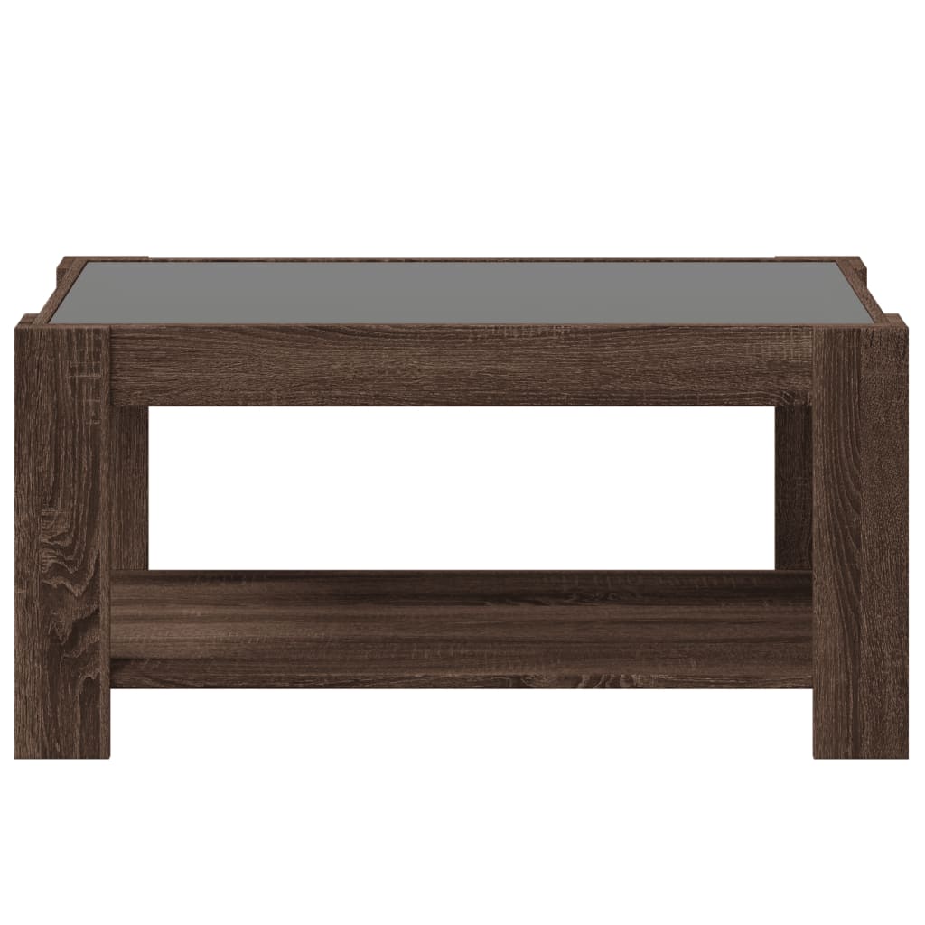 vidaXL Mesa de centro y LED madera ingeniería marrón roble 93x53x45 cm