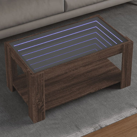 vidaXL Mesa de centro y LED madera ingeniería marrón roble 93x53x45 cm