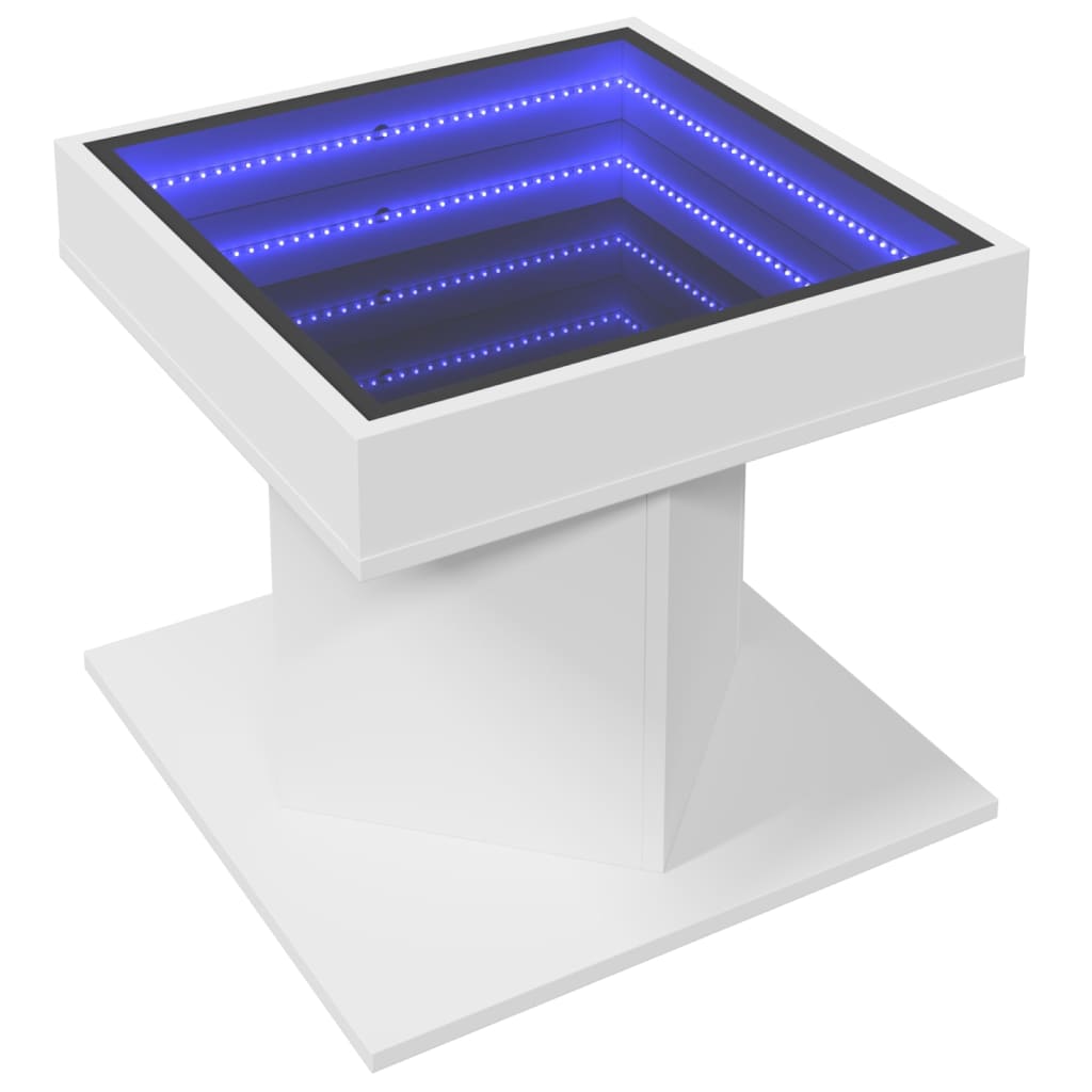 vidaXL Mesa de centro con luz LED madera ingeniería blanca 50x50x45 cm